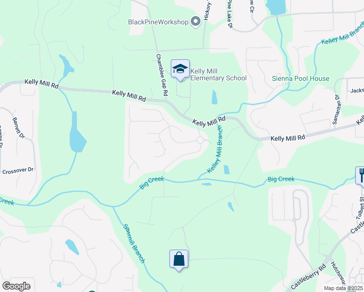 map of restaurants, bars, coffee shops, grocery stores, and more near 1255 Hidden Creek Point in Cumming