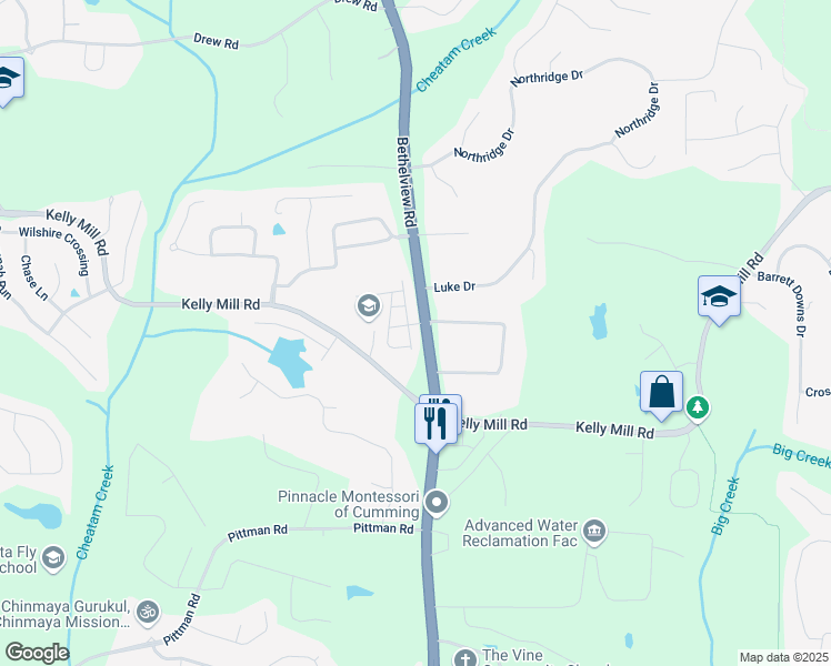 map of restaurants, bars, coffee shops, grocery stores, and more near 4140 Barleycove Lane in Cumming
