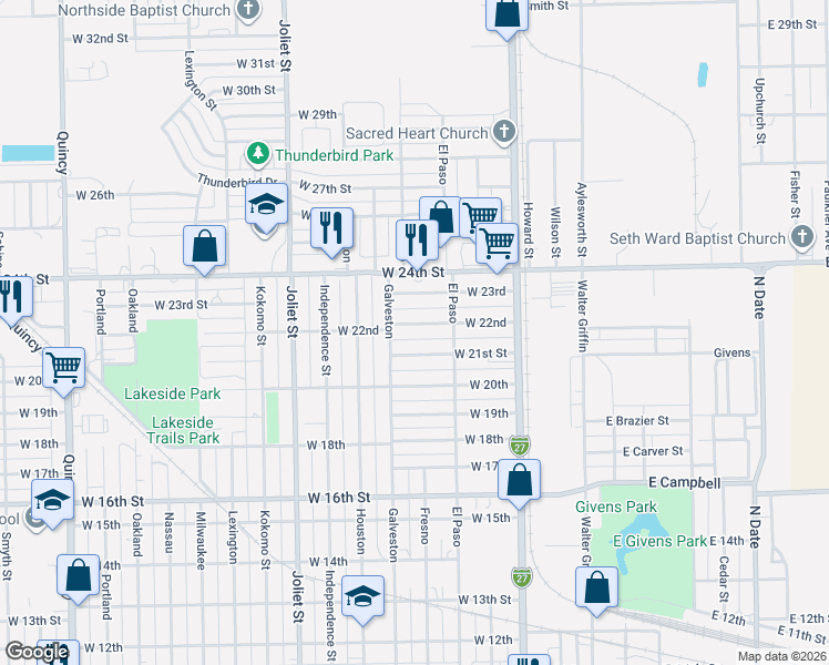 map of restaurants, bars, coffee shops, grocery stores, and more near 713 West 22nd Street in Plainview