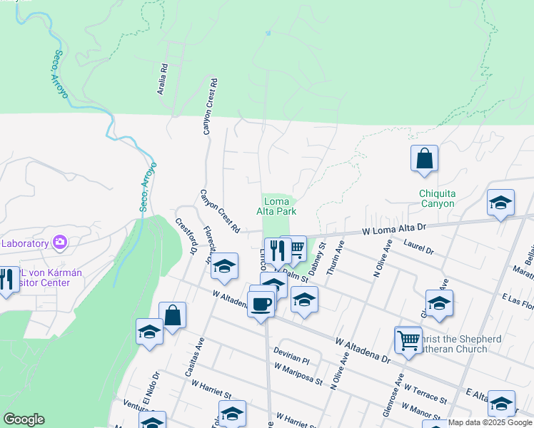 map of restaurants, bars, coffee shops, grocery stores, and more near 3330 Lincoln Avenue in Altadena