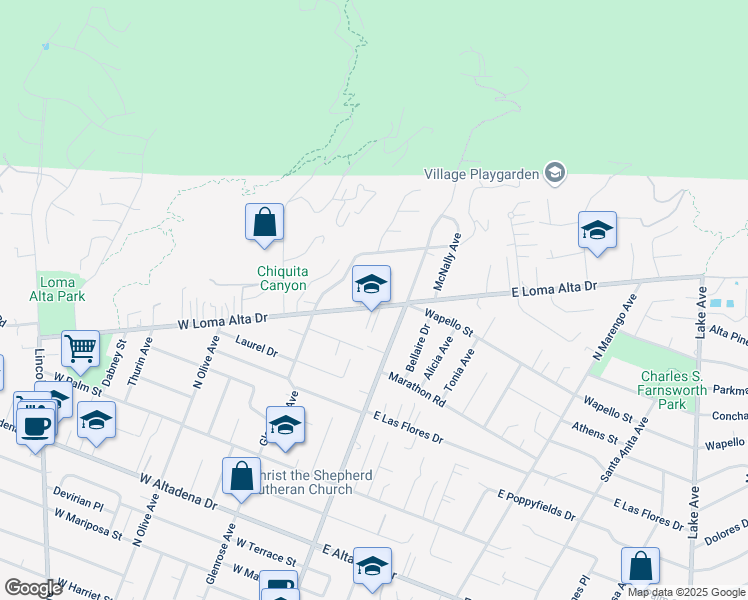 map of restaurants, bars, coffee shops, grocery stores, and more near 63 West Loma Alta Drive in Altadena