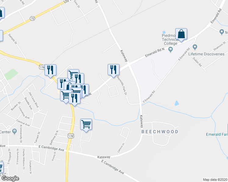 map of restaurants, bars, coffee shops, grocery stores, and more near 400 Emerald Road North in Greenwood