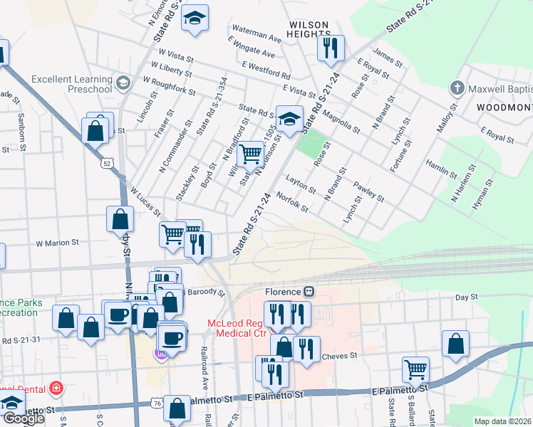 map of restaurants, bars, coffee shops, grocery stores, and more near 432 Oakland Avenue in Florence