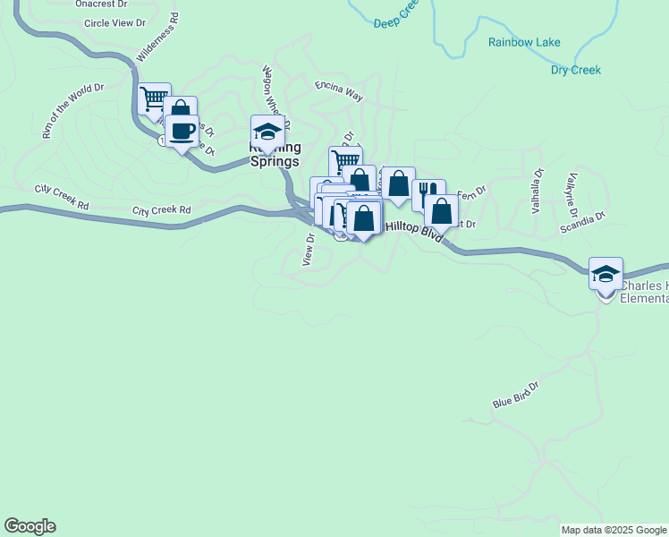 map of restaurants, bars, coffee shops, grocery stores, and more near 31954 Pine Cone Drive in Running Springs