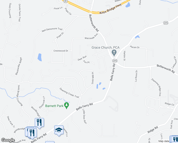 map of restaurants, bars, coffee shops, grocery stores, and more near 151 Gold Mill Place in Canton