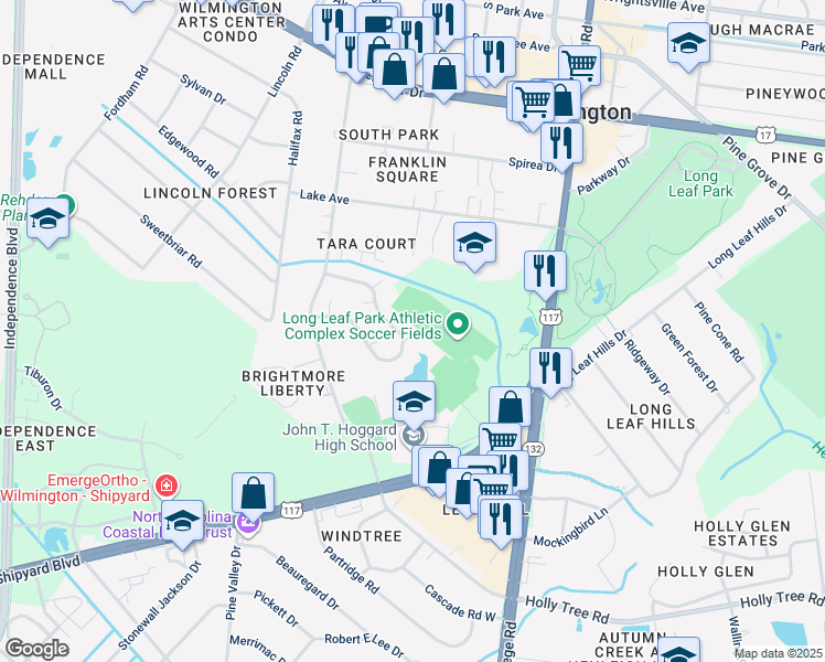 map of restaurants, bars, coffee shops, grocery stores, and more near 1912 Picadilly Court in Wilmington