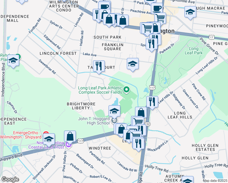 map of restaurants, bars, coffee shops, grocery stores, and more near 1912 Picadilly Court in Wilmington