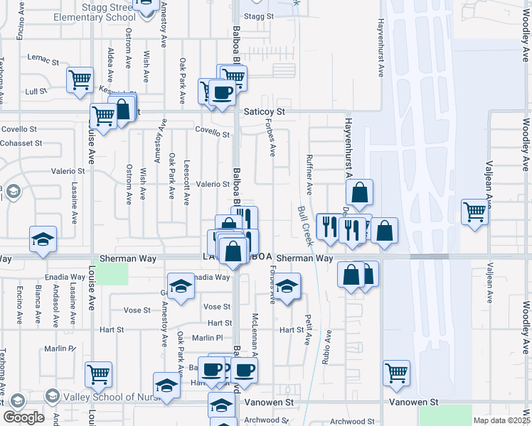 map of restaurants, bars, coffee shops, grocery stores, and more near 7307 Forbes Avenue in Los Angeles