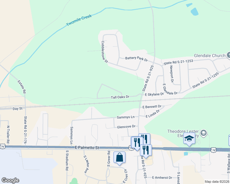 map of restaurants, bars, coffee shops, grocery stores, and more near 2974 Spanish Oak Drive in Florence