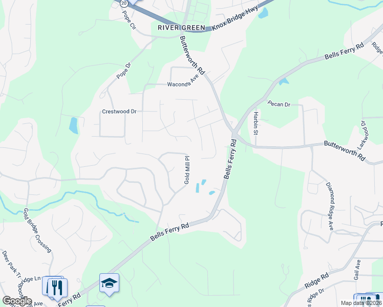 map of restaurants, bars, coffee shops, grocery stores, and more near 142 Gold Mill Place in Canton