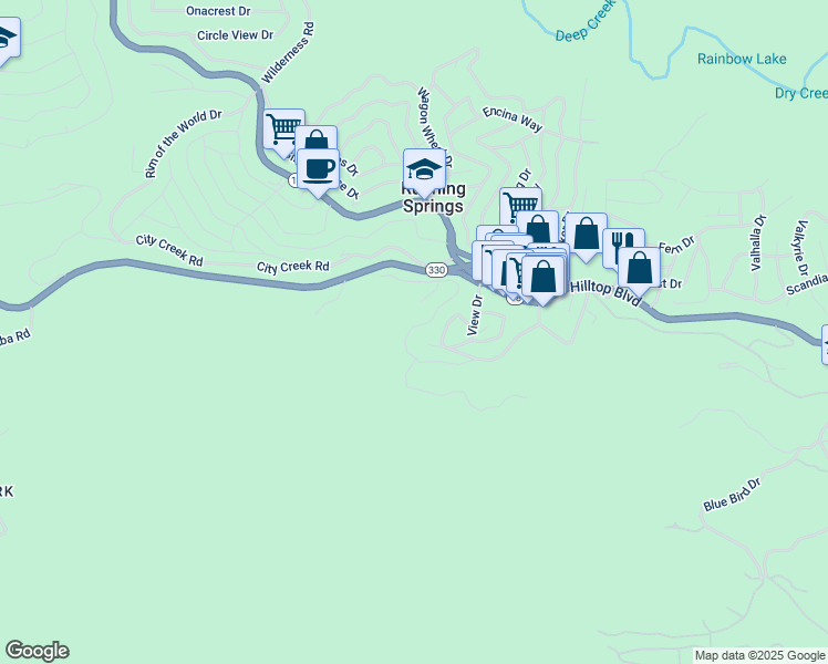 map of restaurants, bars, coffee shops, grocery stores, and more near 2765 Preston Drive in Running Springs