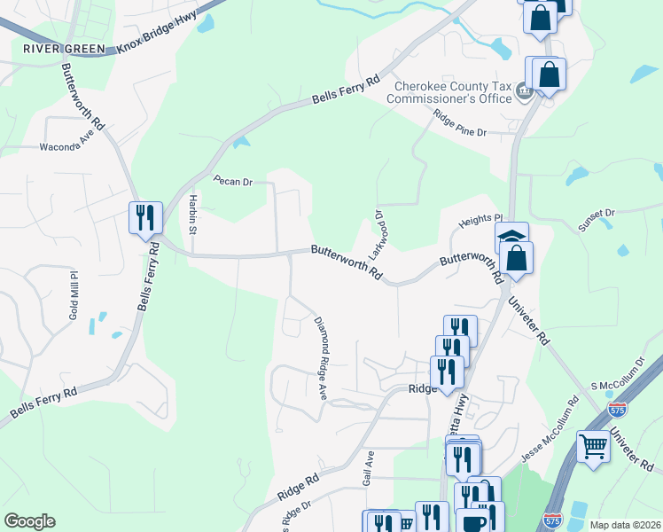map of restaurants, bars, coffee shops, grocery stores, and more near 633 Butterworth Road in Canton