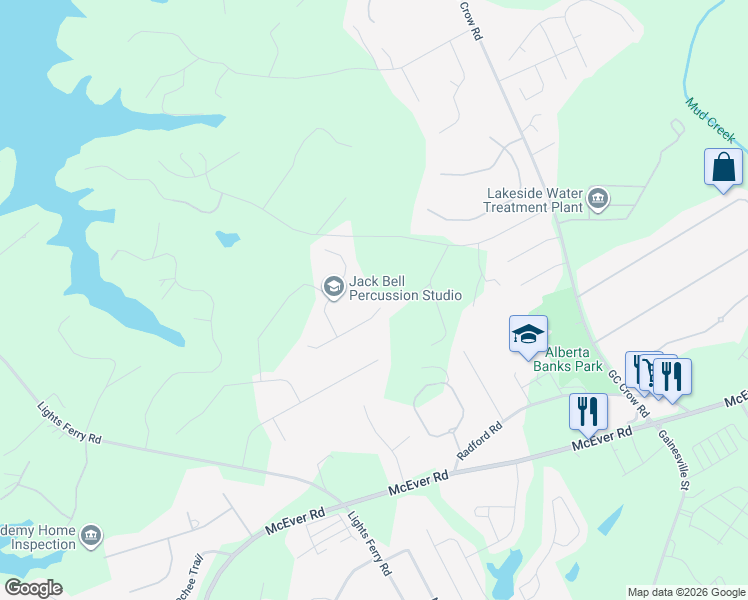 map of restaurants, bars, coffee shops, grocery stores, and more near 6663 Blue Cove Drive in Flowery Branch
