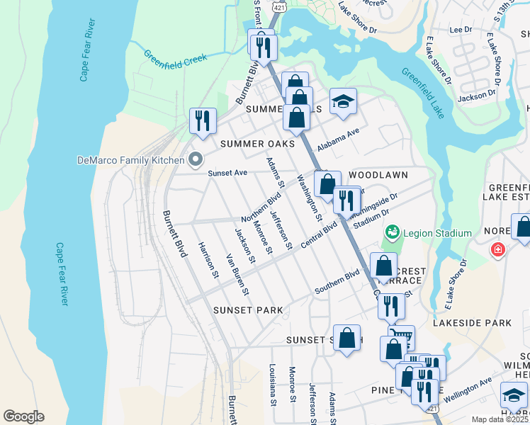 map of restaurants, bars, coffee shops, grocery stores, and more near 218 Northern Blvd in Wilmington