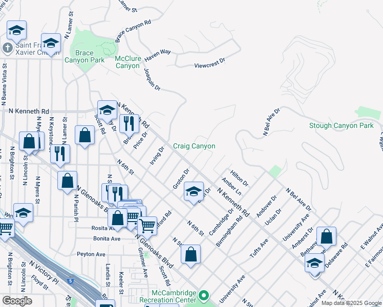 map of restaurants, bars, coffee shops, grocery stores, and more near 809 Groton Drive in Burbank