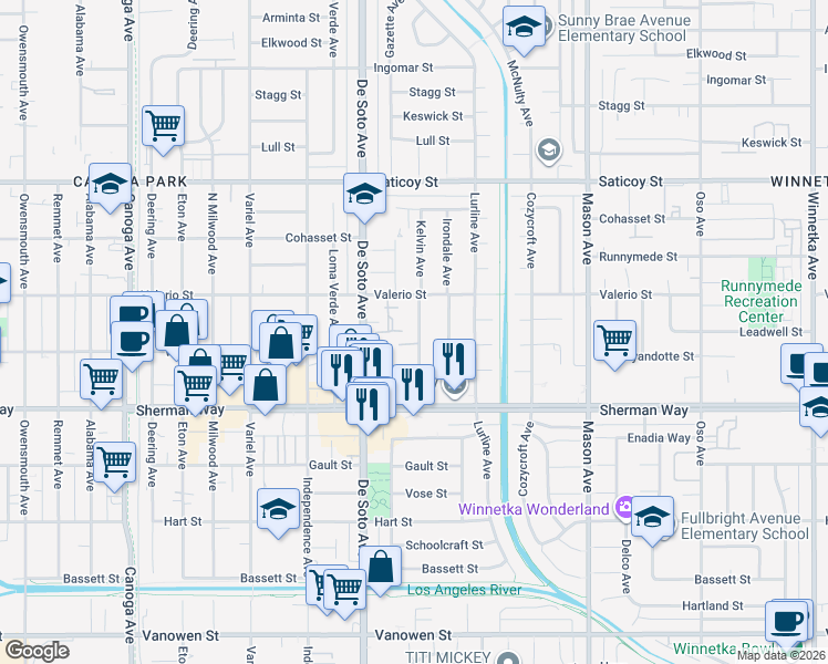 map of restaurants, bars, coffee shops, grocery stores, and more near 7259 Kelvin Avenue in Los Angeles