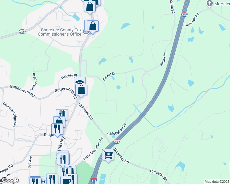 map of restaurants, bars, coffee shops, grocery stores, and more near 422 Dogwood Drive in Canton