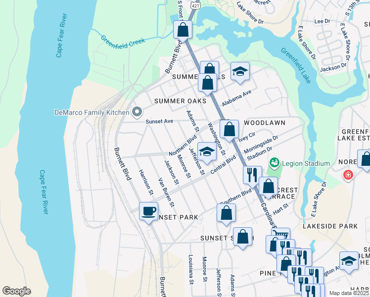 map of restaurants, bars, coffee shops, grocery stores, and more near 218 Northern Blvd in Wilmington