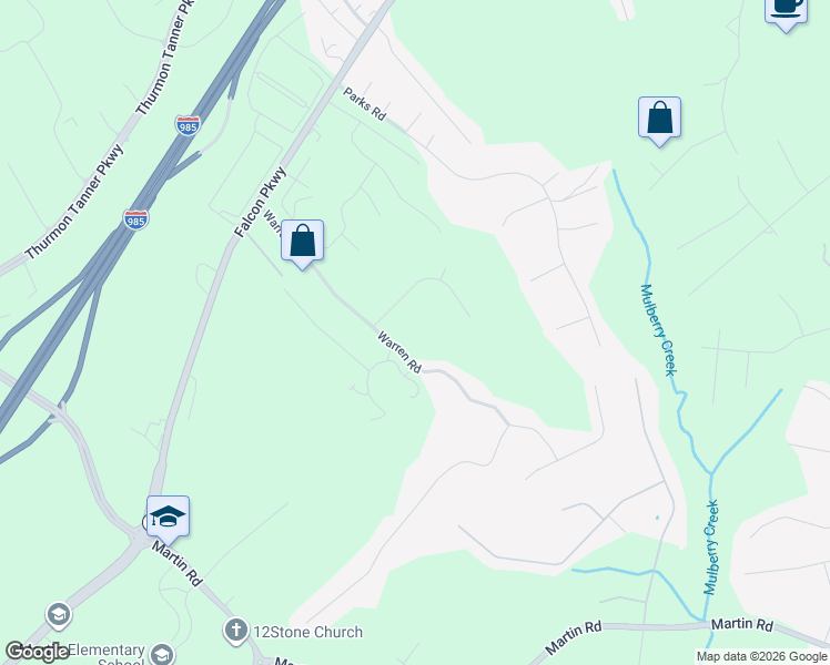 map of restaurants, bars, coffee shops, grocery stores, and more near 4071 Warren Road in Flowery Branch