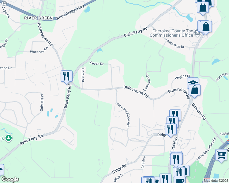 map of restaurants, bars, coffee shops, grocery stores, and more near 183 Diamond Ridge Avenue in Canton
