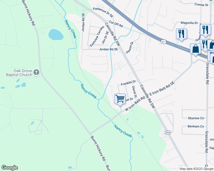 map of restaurants, bars, coffee shops, grocery stores, and more near Williams Road in Paulding County