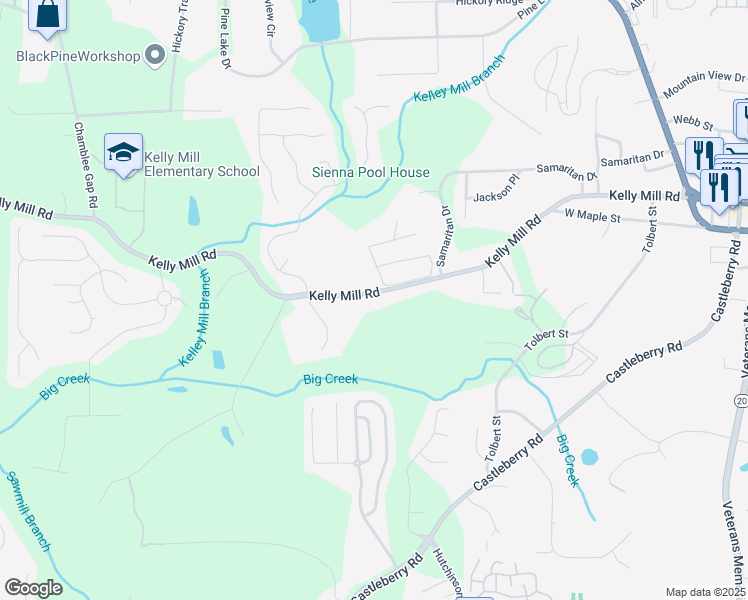 map of restaurants, bars, coffee shops, grocery stores, and more near 516 Kelly Mill Road in Cumming