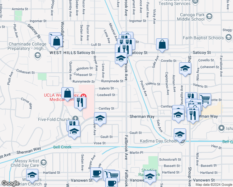 map of restaurants, bars, coffee shops, grocery stores, and more near 7333 McLaren Avenue in Los Angeles