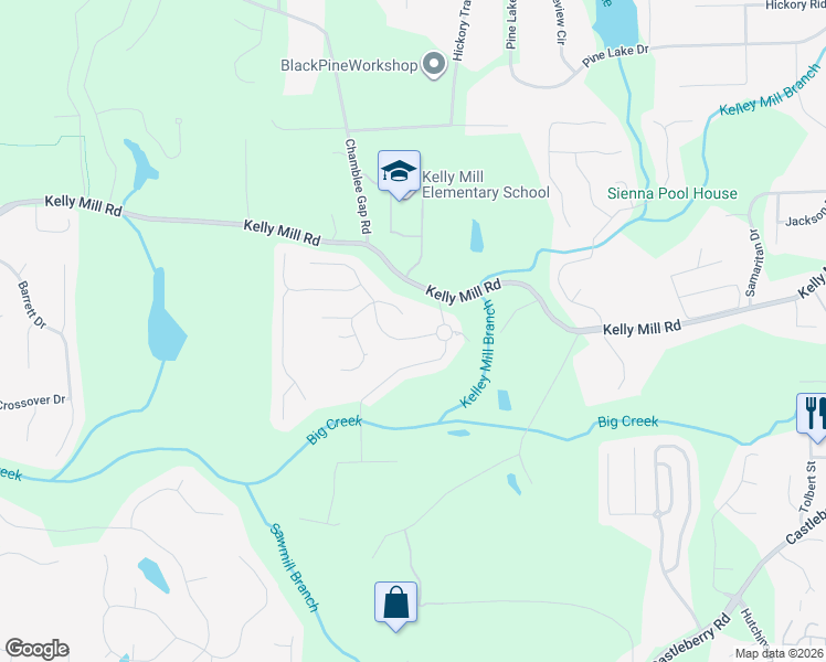 map of restaurants, bars, coffee shops, grocery stores, and more near 1240 Hidden Creek Point in Cumming