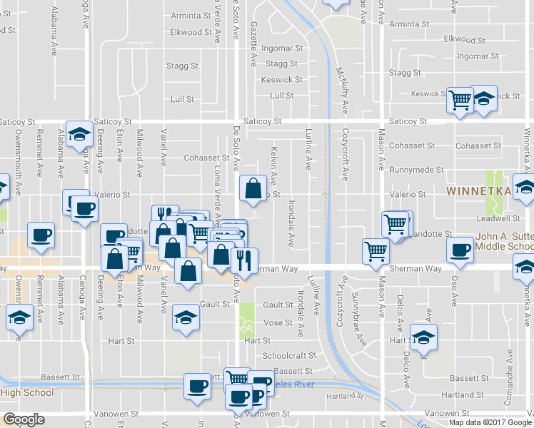 map of restaurants, bars, coffee shops, grocery stores, and more near in Los Angeles