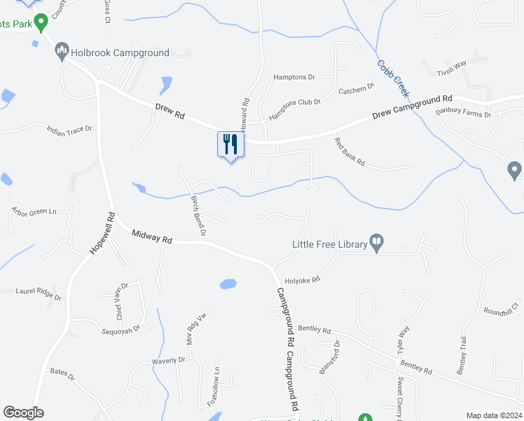 map of restaurants, bars, coffee shops, grocery stores, and more near 7880 Brands Hatch Boulevard in Cumming