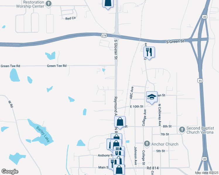 map of restaurants, bars, coffee shops, grocery stores, and more near 840 Barley Court in Tupelo