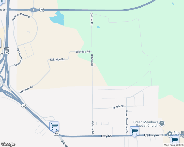 map of restaurants, bars, coffee shops, grocery stores, and more near 600 Osborn Road in Pine Bluff