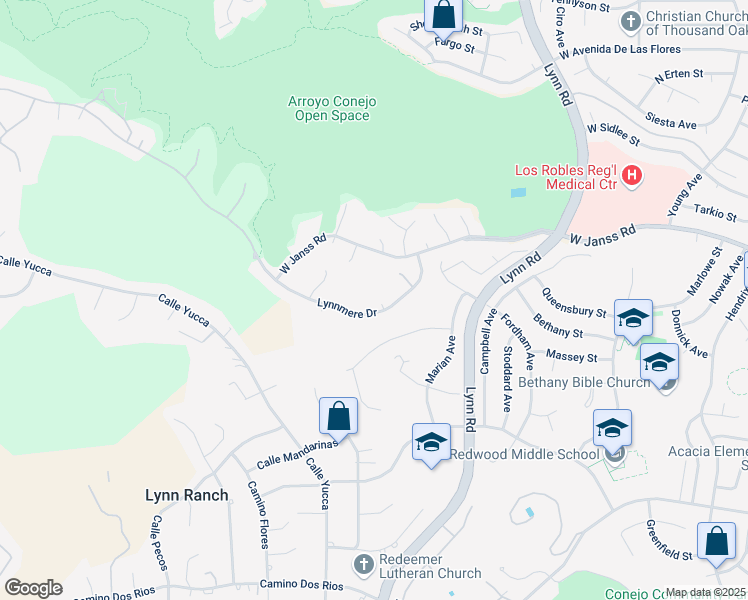 map of restaurants, bars, coffee shops, grocery stores, and more near 715 Sumter Court in Thousand Oaks