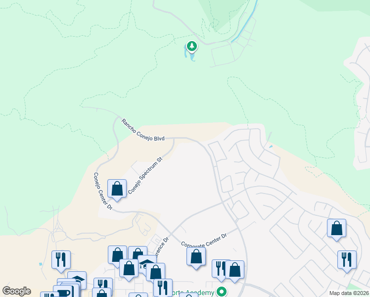 map of restaurants, bars, coffee shops, grocery stores, and more near 2380 Conejo Spectrum Street in Thousand Oaks