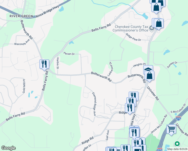 map of restaurants, bars, coffee shops, grocery stores, and more near 693 Butterworth Road in Canton