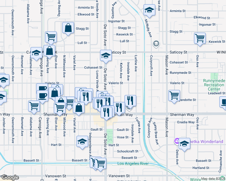 map of restaurants, bars, coffee shops, grocery stores, and more near 7359 Kelvin Avenue in Los Angeles