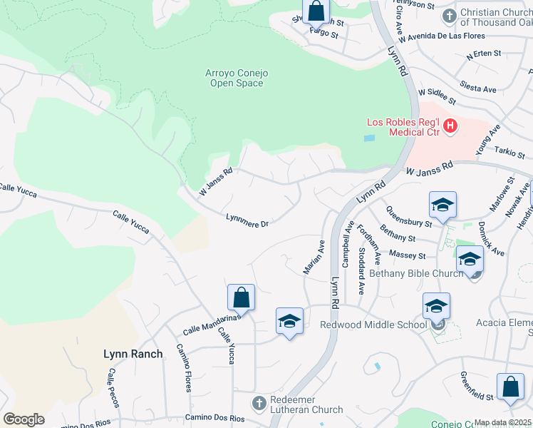 map of restaurants, bars, coffee shops, grocery stores, and more near 715 Sumter Court in Thousand Oaks