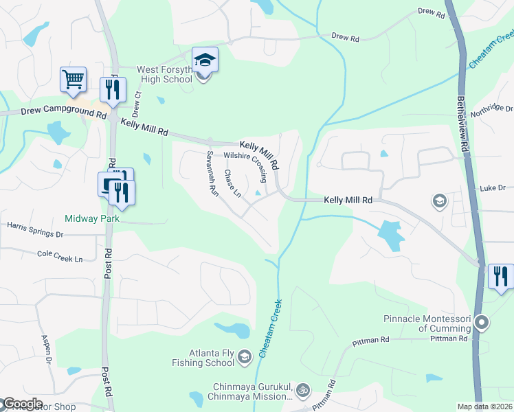 map of restaurants, bars, coffee shops, grocery stores, and more near 4825 Rockingham Run in Cumming