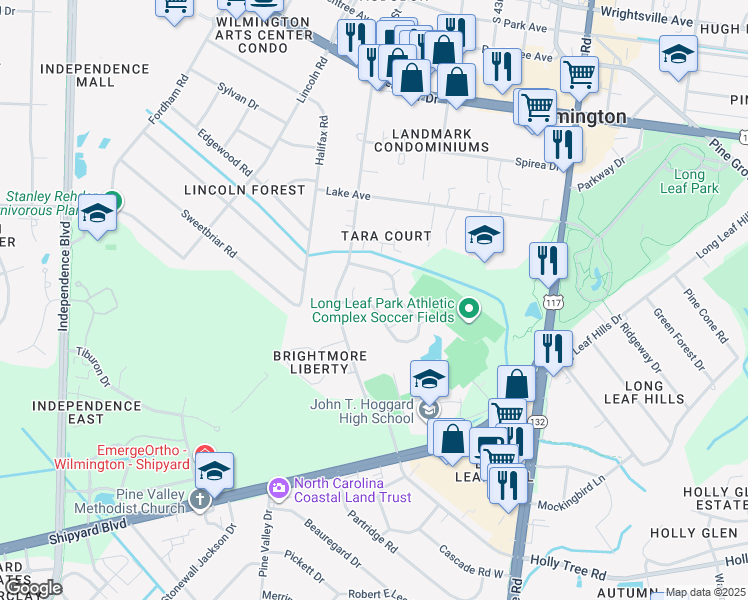 map of restaurants, bars, coffee shops, grocery stores, and more near 4120 Abbington Terrace in Wilmington