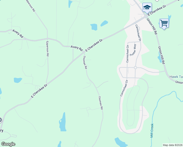 map of restaurants, bars, coffee shops, grocery stores, and more near 2046 Thomas Road in Canton