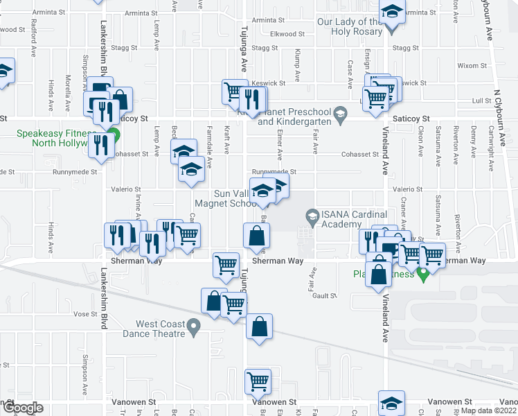 map of restaurants, bars, coffee shops, grocery stores, and more near in Los Angeles