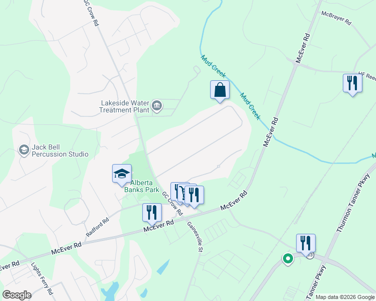 map of restaurants, bars, coffee shops, grocery stores, and more near 5595 Newberry Point Drive in Flowery Branch