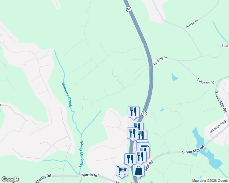 map of restaurants, bars, coffee shops, grocery stores, and more near 3850 Deaton Road in Flowery Branch