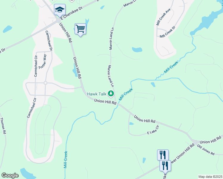 map of restaurants, bars, coffee shops, grocery stores, and more near 207 Marvin Land Lane in Canton