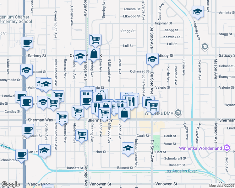 map of restaurants, bars, coffee shops, grocery stores, and more near 7 Valerio Street in Los Angeles