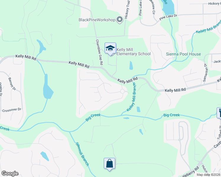 map of restaurants, bars, coffee shops, grocery stores, and more near 1350 Skymist Way in Cumming