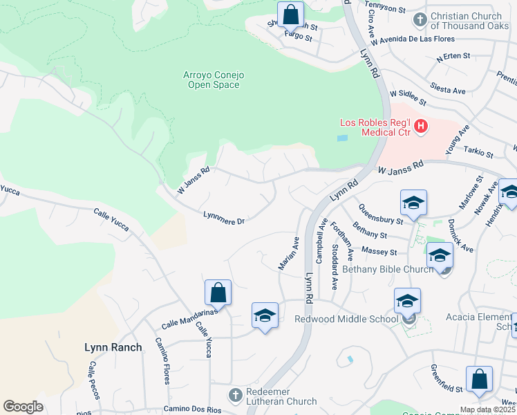 map of restaurants, bars, coffee shops, grocery stores, and more near 1965 Millville Court in Thousand Oaks
