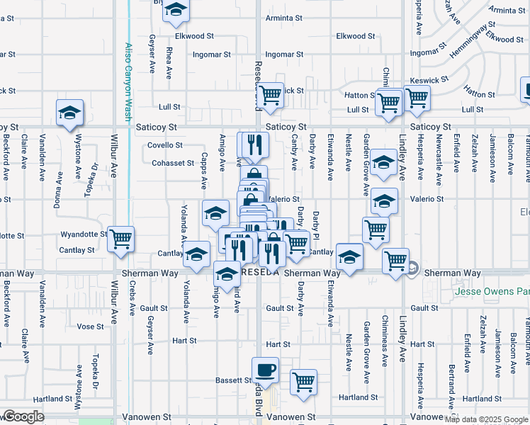 map of restaurants, bars, coffee shops, grocery stores, and more near in Los Angeles