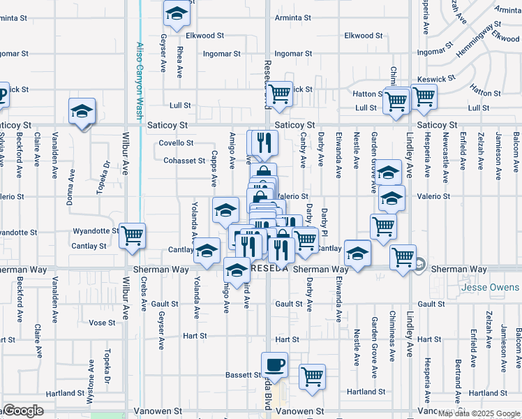 map of restaurants, bars, coffee shops, grocery stores, and more near in Los Angeles