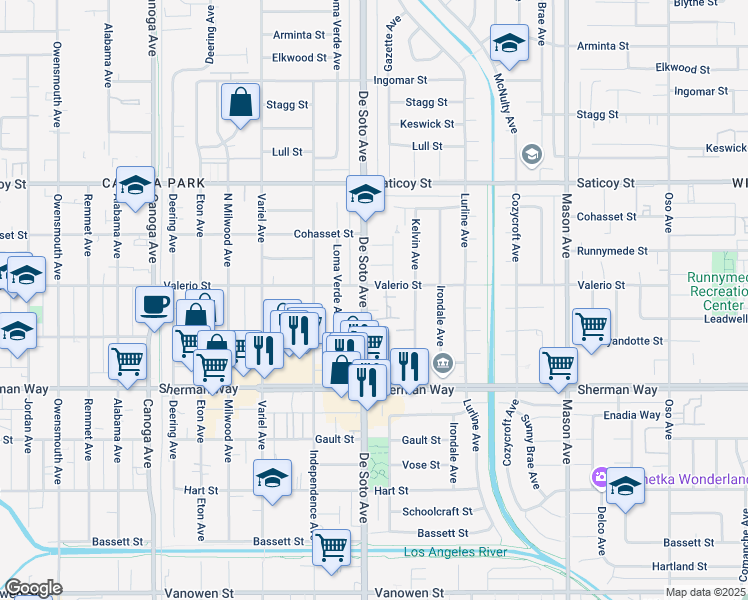 map of restaurants, bars, coffee shops, grocery stores, and more near in Los Angeles
